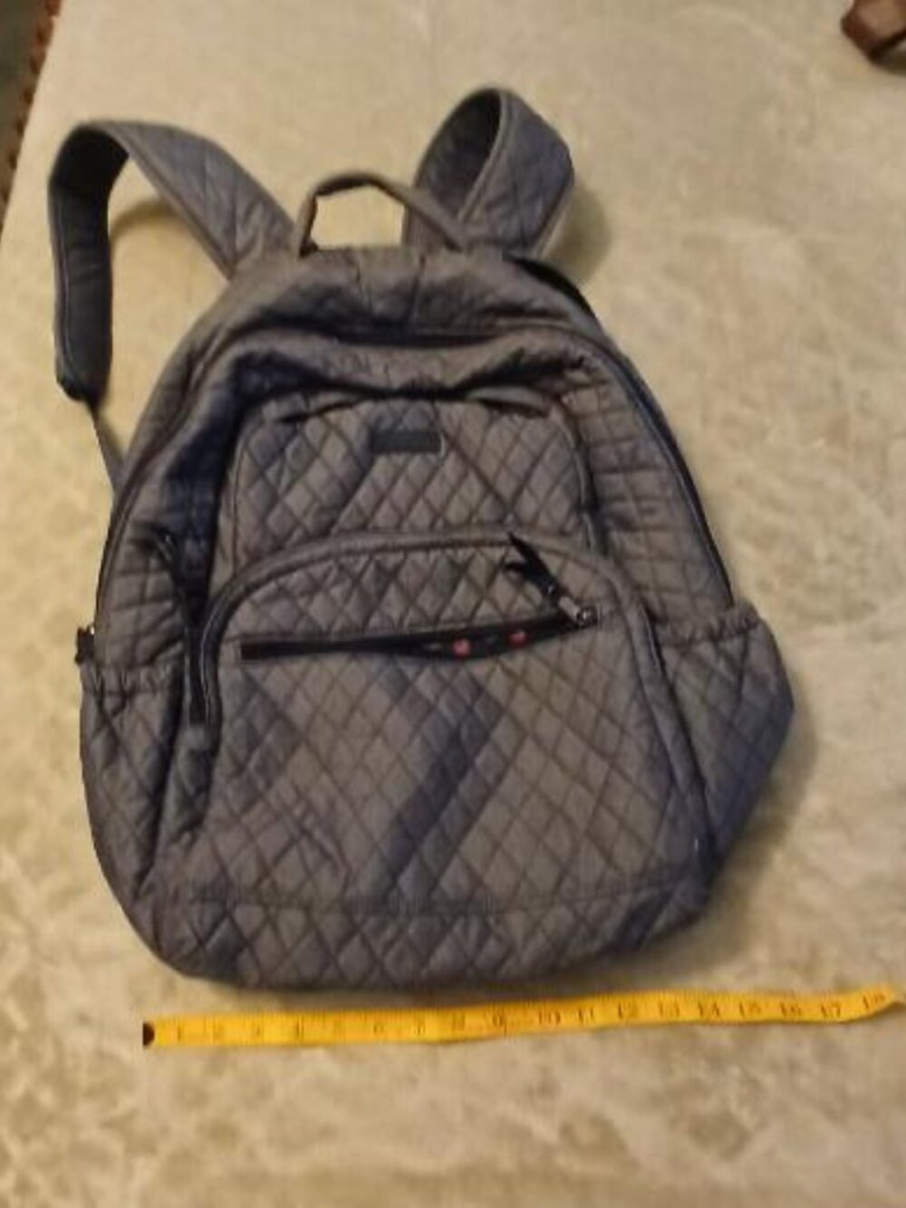 Vera Bradley blue quilted soft sided backpack with floral print inside - Picture 8 of 12